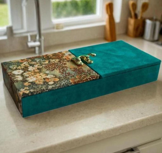 Vanya Creations Shagun Box Decorative Shagun Cash Gift Box for Money Gaddi, Jewellery, Gifting Sagan Wedding Occasion, Sea Green Color, Half Cut Opening Design Rectangle Shape