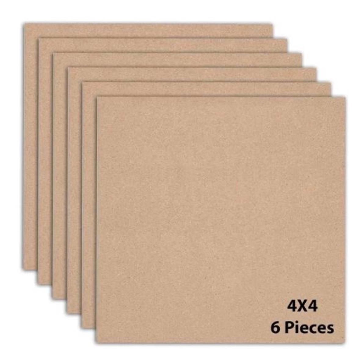 AJANTA ROYAL Unfinished Pine MDF 2.5mm Thick 6 inch Board for Art and Craft for Resin Art, Mandala Art, Pyrography, Painting (4x4 inch, Qty:6)