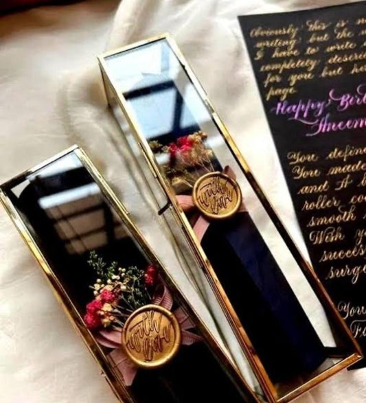 IAC Crafteriaaa Glass Scroll Box Glass Jewelry Box Invitation Box in Shiny Gold, Clear Glass Scroll Colour - Brass (size - 9x2x2 inches) (Handmade & Brass and Mirror Material)