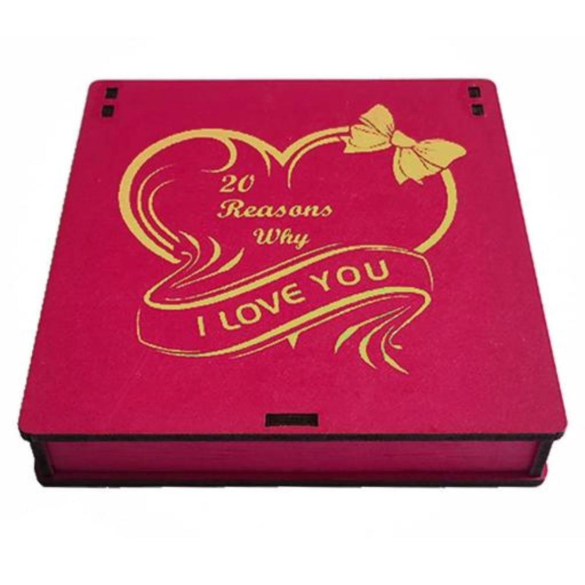 20 reasons Why I love You PINK , valentines gift Sets Wooden Box With 20 Heart Pills With Love message