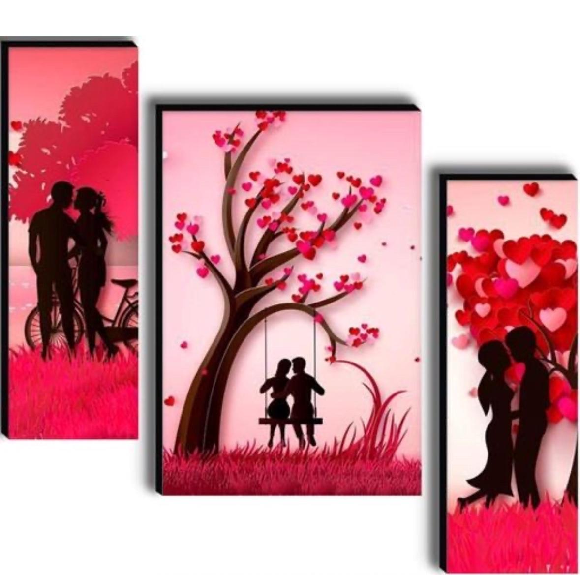 love Set of 3 Pot UV Coated Multi Effect Digital Reprint 12 inch x 18 inch Painting (With Frame, Pack of 3)