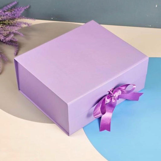 9 Shades 1 Pcs (26 x 21 x 11 cm) Multipurpose Decorative Folding Paper Cardboard Box with satin ribbon,DIY Box for Gift Hamper,Valentine Gifting,Ready made Engagment, Anniversary, Valentine Surprice ,Wedding gifing box(Purple)