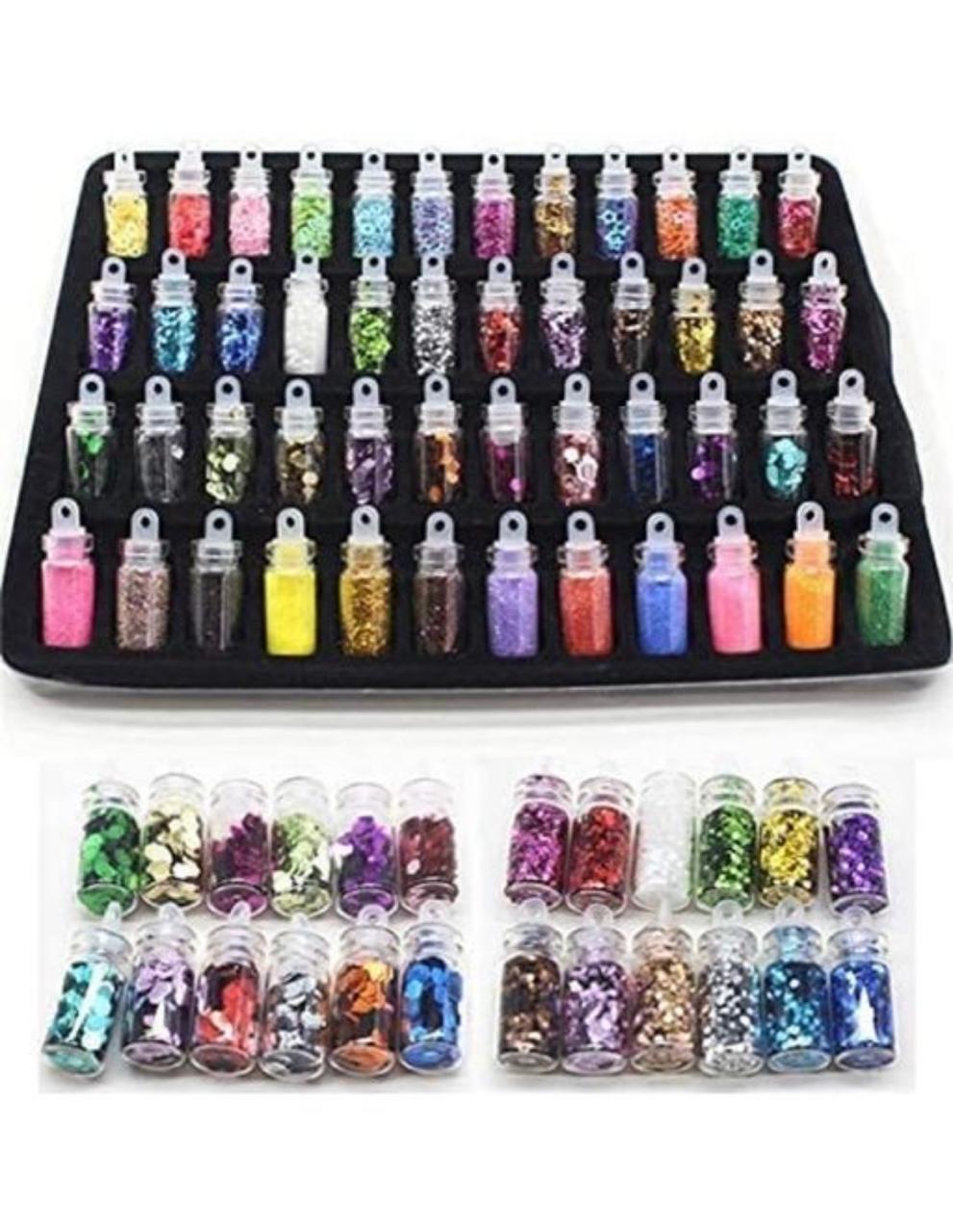 Glitter Set of Nail Decoration,Nail Art Tool for Nail Decoration Multicolour - Set of 48 Bottles