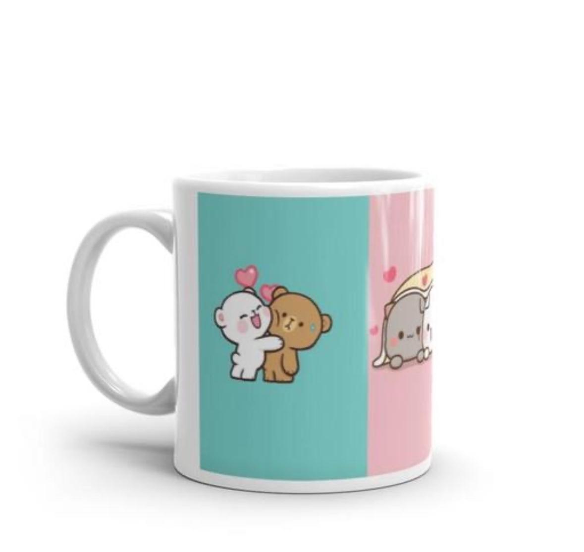 PRINTC cute cat, love cat, cat lover, cat couple gift printed White Ceramic Milk Mug 300 ml (2431)