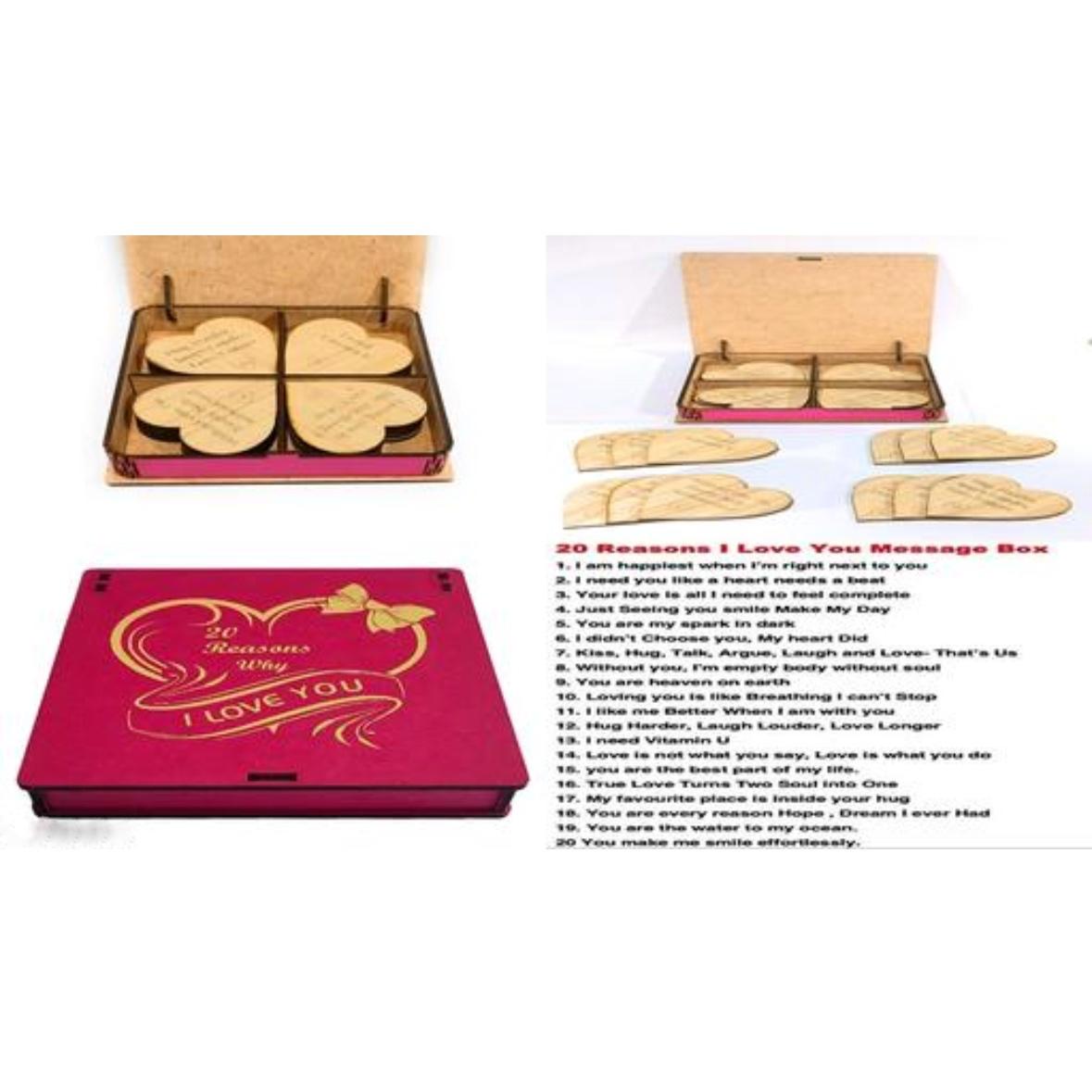 20 reasons Why I love You PINK , valentines gift Sets Wooden Box With 20 Heart Pills With Love message