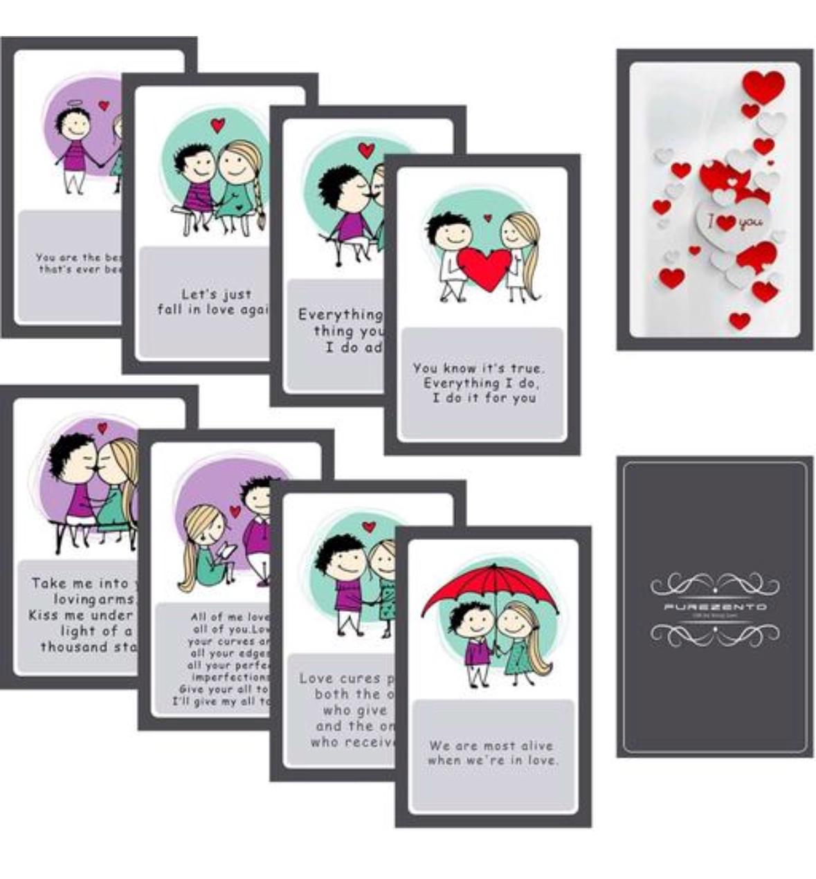 Romantic Love Cards Gift for Valentine's Day / Anniversary / Birthday / Sorry / Love / Romance - for Girlfriend / Boyfriend / Husband / Wife - Set of 8 Cards