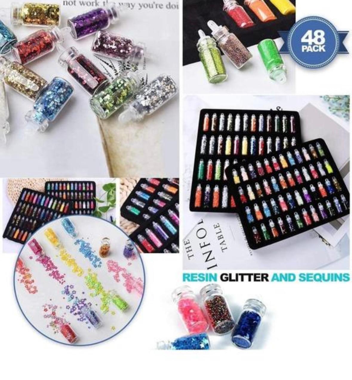 Glitter Set of Nail Decoration,Nail Art Tool for Nail Decoration Multicolour - Set of 48 Bottles