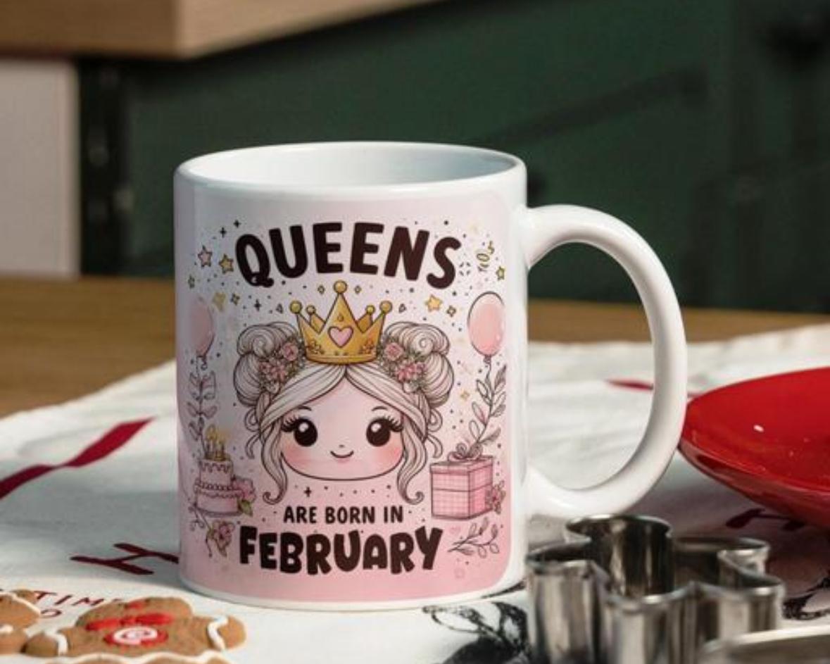 Happy Birthday Cup Gift, Happy Birthday Coffee Mug, Queens Are Born In February Coffee Mug Gift