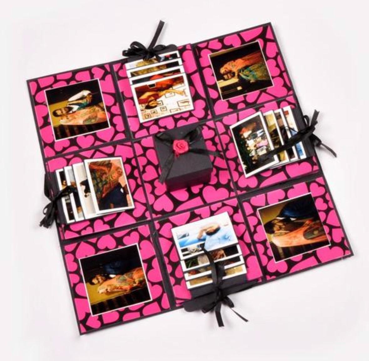 Pink and black Explosion Box for birthday ,Explosion box for anniversary love DIY photo album Greeting Card