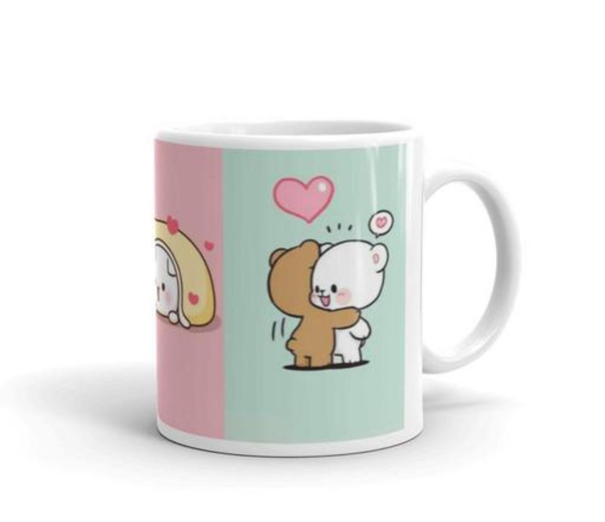 PRINTC cute cat, love cat, cat lover, cat couple gift printed White Ceramic Milk Mug 300 ml (2431)