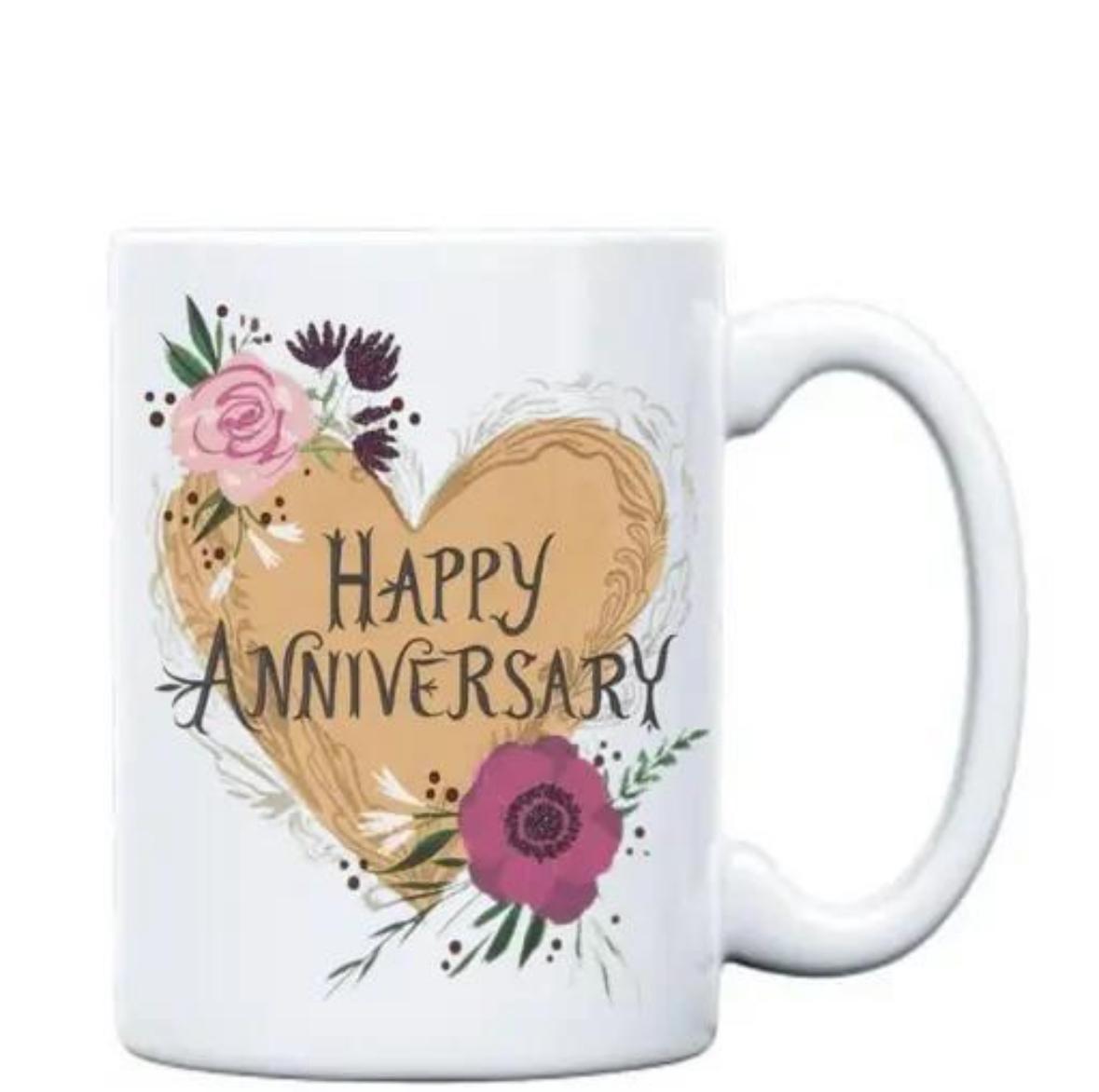 Happy Anniversary Printed Ceramic Coffee / Cup For Best Gift for Friends, Wife, Husband, Family, Best Couple Gift (330 ml) Ceramic Coffee Mug (330 ml)