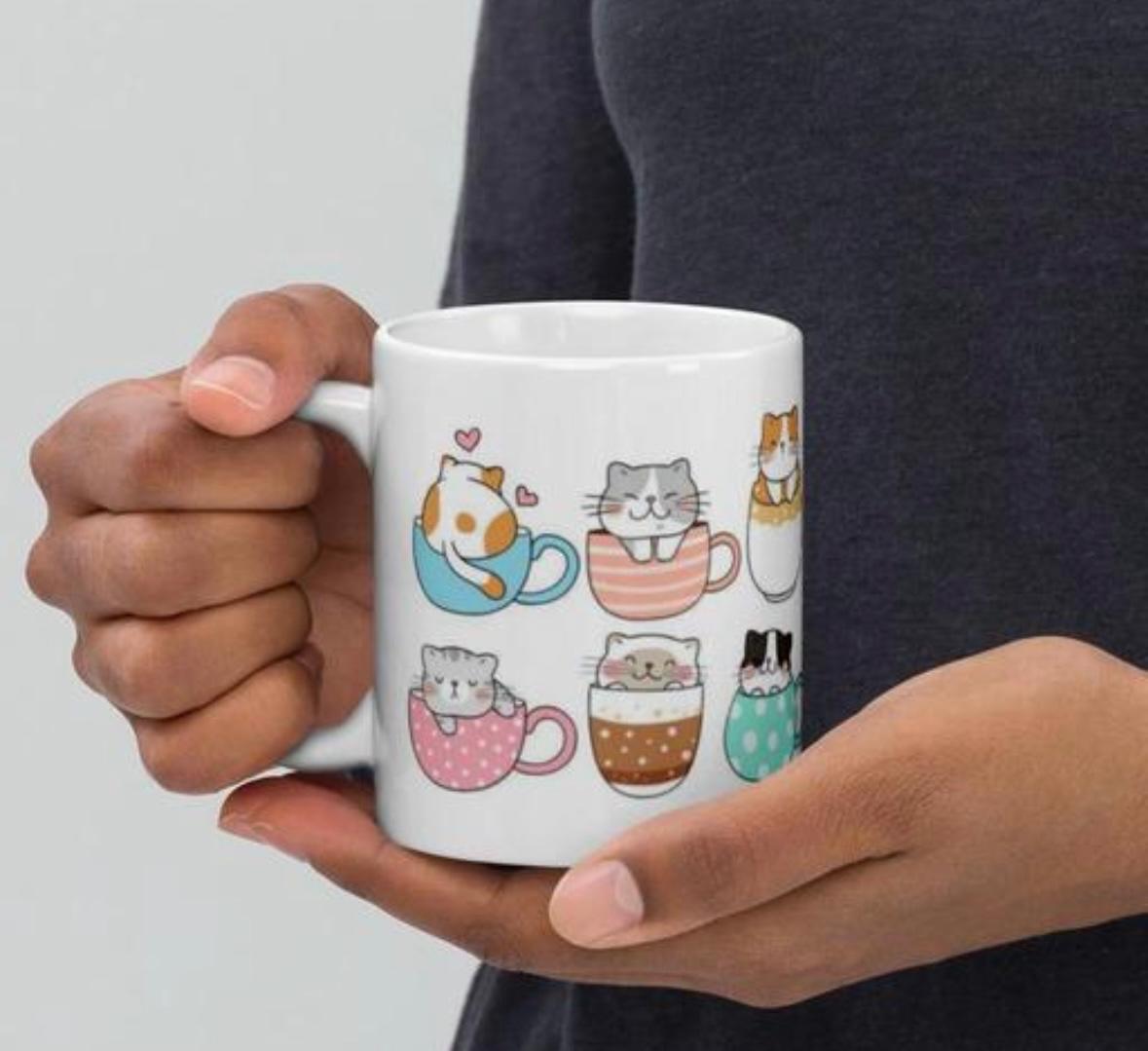 Cute cat, love cat, cat lover, cat couple gift printed White Ceramic Milk Mug 300 ml