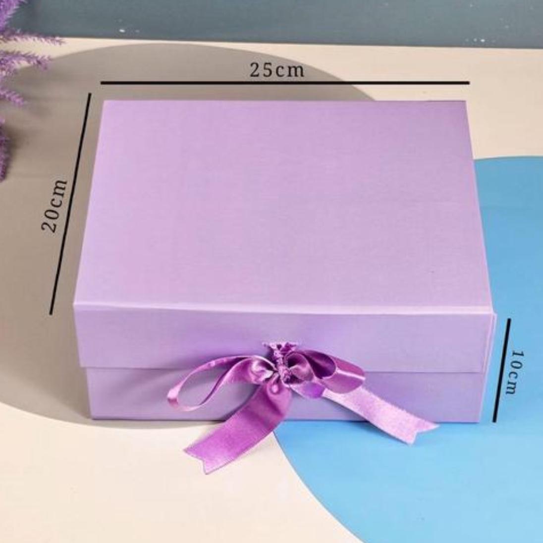 9 Shades 1 Pcs (26 x 21 x 11 cm) Multipurpose Decorative Folding Paper Cardboard Box with satin ribbon,DIY Box for Gift Hamper,Valentine Gifting,Ready made Engagment, Anniversary, Valentine Surprice ,Wedding gifing box(Purple)