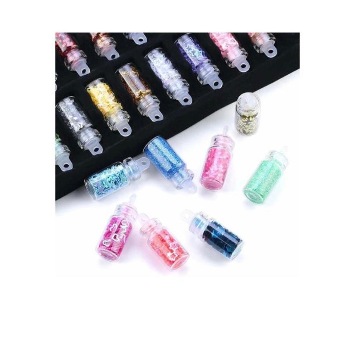 Glitter Set of Nail Decoration,Nail Art Tool for Nail Decoration Multicolour - Set of 48 Bottles